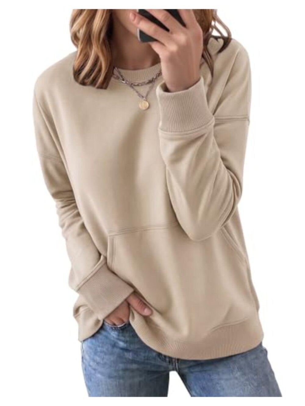 Women's Fleece Sweatshirt with Pocket Long Sleeve Loose Pullover